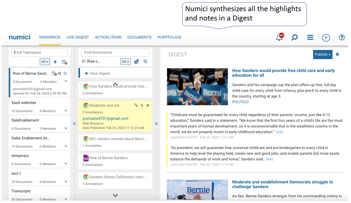 Numici synthesizes all the highlights and notes in a Digest